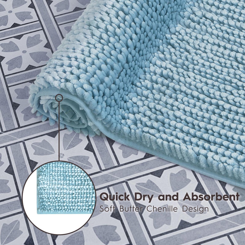 Laura Ashley Butter Chenille Bath Rug, Absorbent Shaggy Bathroom Mat, Non Slip Plush Carpet Rugs for Tub and Sink - 2 Piece (17" x 24" and 20" x 34") Aqua - Image 3